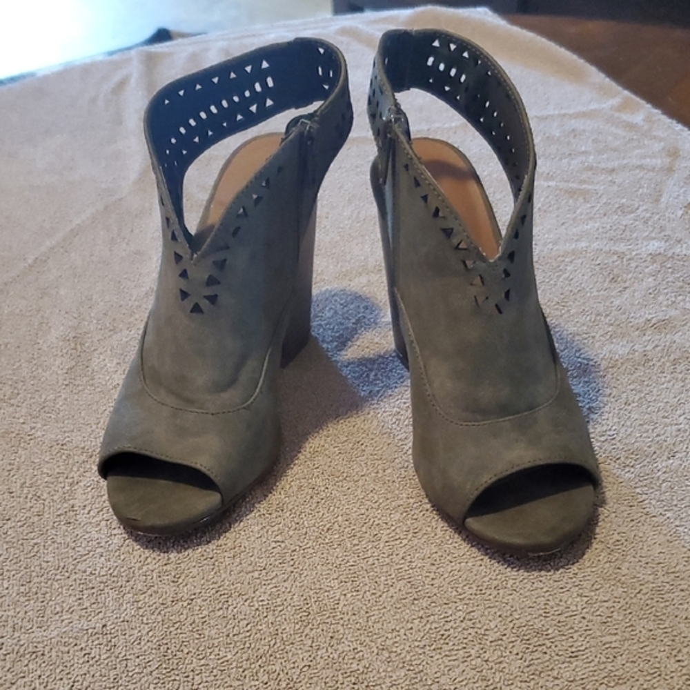 Indigo Gray Peep-Toe Wedge Heels